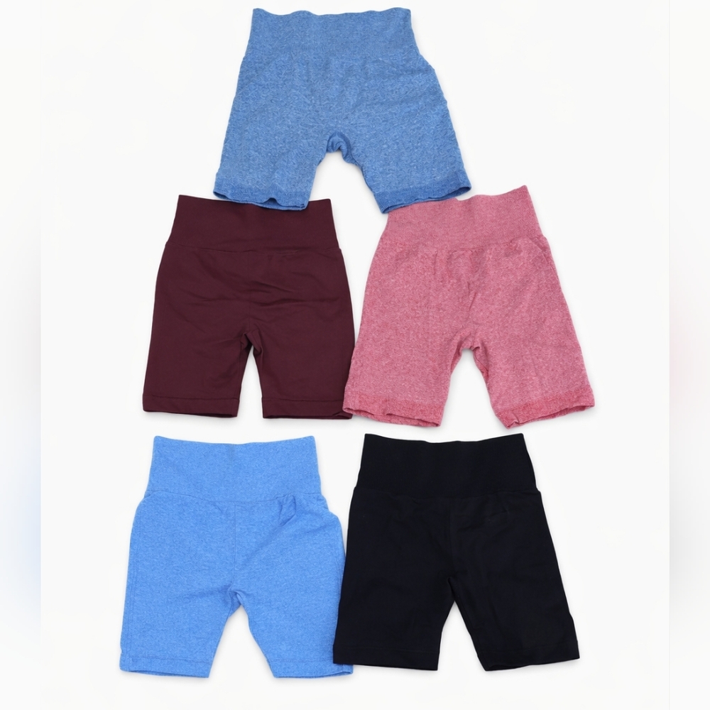 Set Of 5 Biker Shorts - Assorted Colors  - Seamless - Ruched Back Size S